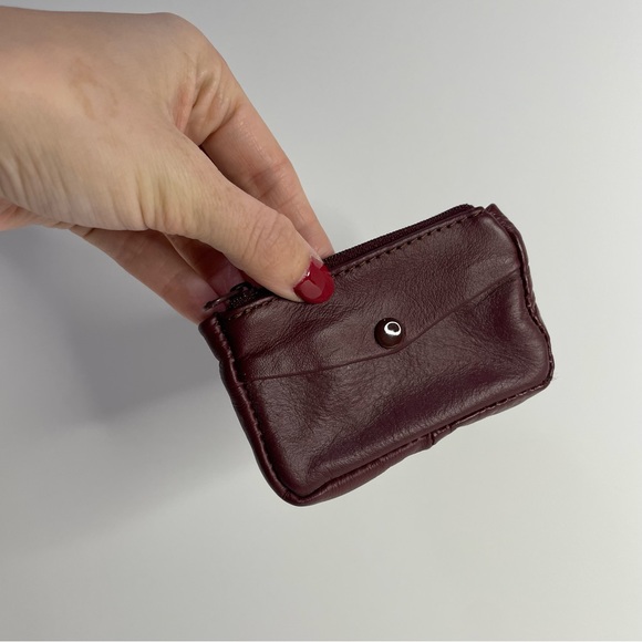 Vintage Maroon Burgundy Leather Keycase Wallet Purse Pouch - Picture 1 of 10